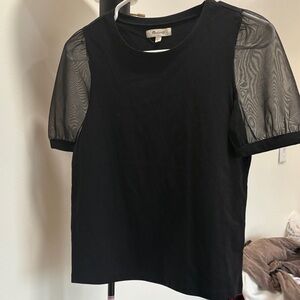 Madewell Black Top with Sheer Sleeves